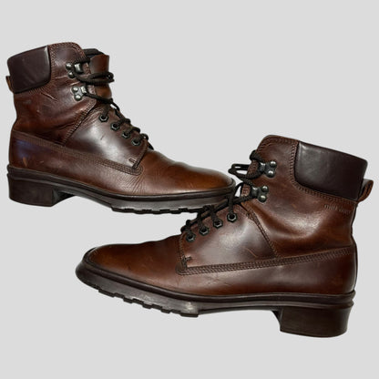 Miu Miu 00’s Padded Leather Embossed Logo Combat Boots - UK8 | DEFAULT TITLE, Brown