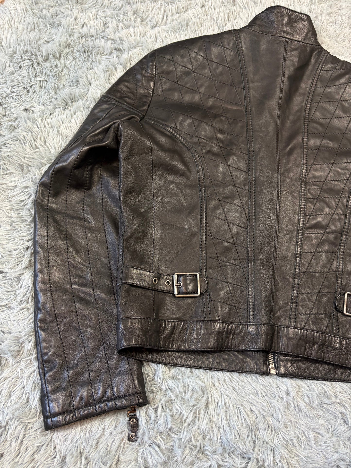 Just Cavalli SS08 Leather Quilted Multipocket Panelled Biker Jacket - L | O/S, Black