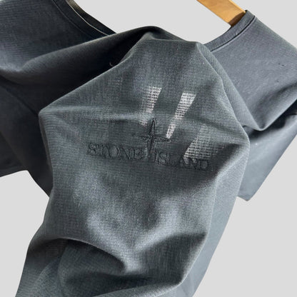 Stone Island 2003 Textured Cotton Embroidered Spellout T-shirt - L/XL | XL, Grey