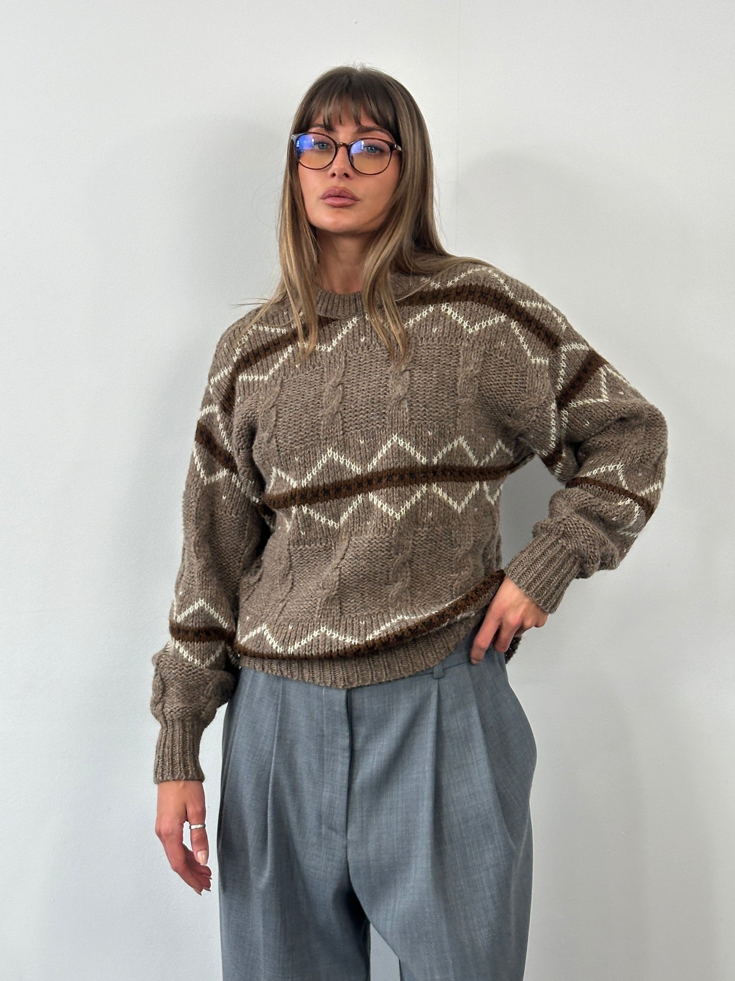 Italian Vintage 1990s Pure Wool Chunky Stripe Knitted Jumper - L