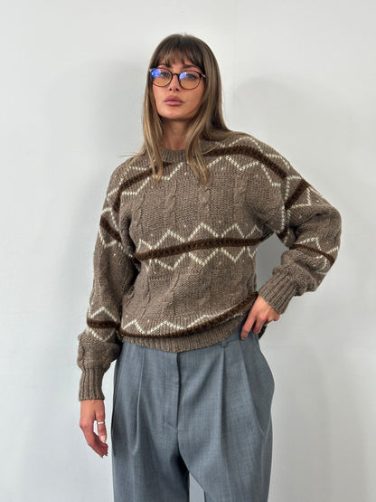 Italian Vintage 1990s Pure Wool Chunky Stripe Knitted Jumper - L