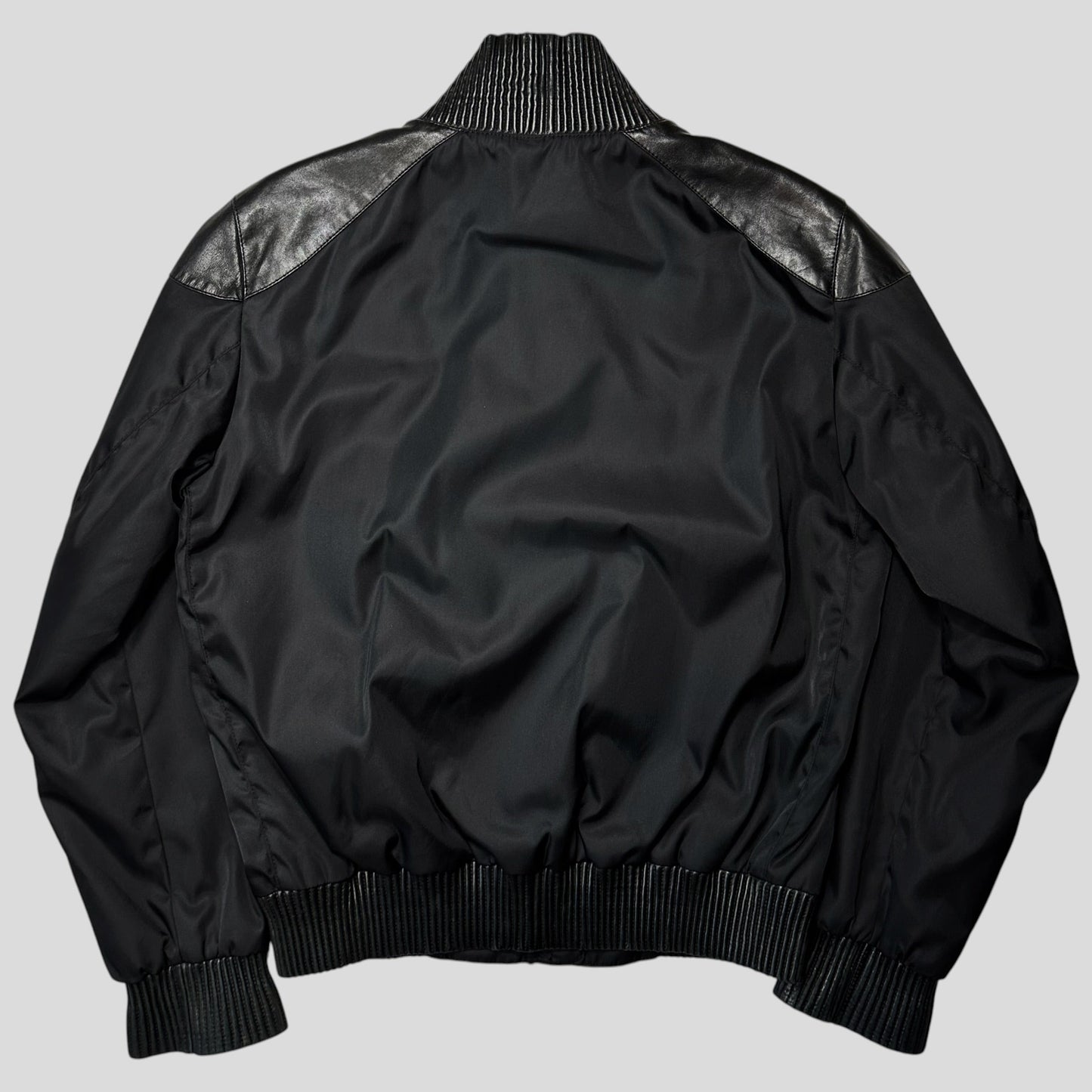 Prada Milano 2007 Gabardine Nylon + Leather Bomber Jacket - IT52 (L) | Default Title, Black