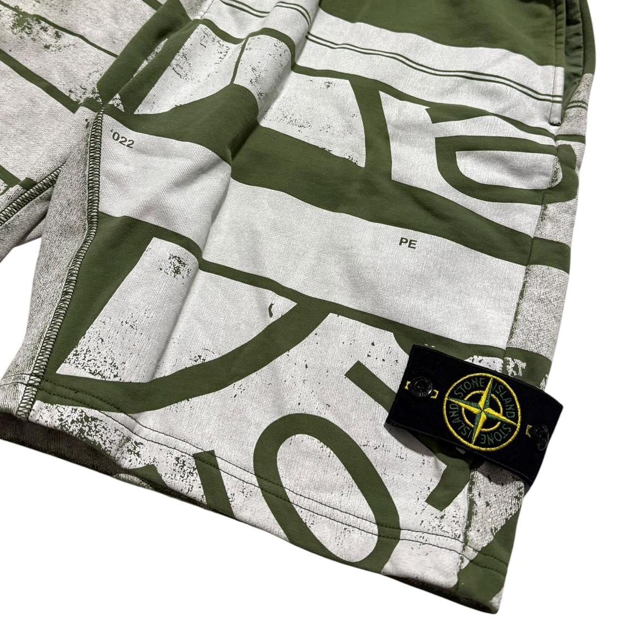 Stone Island Printed Cotton Shorts | Large, Olive Green