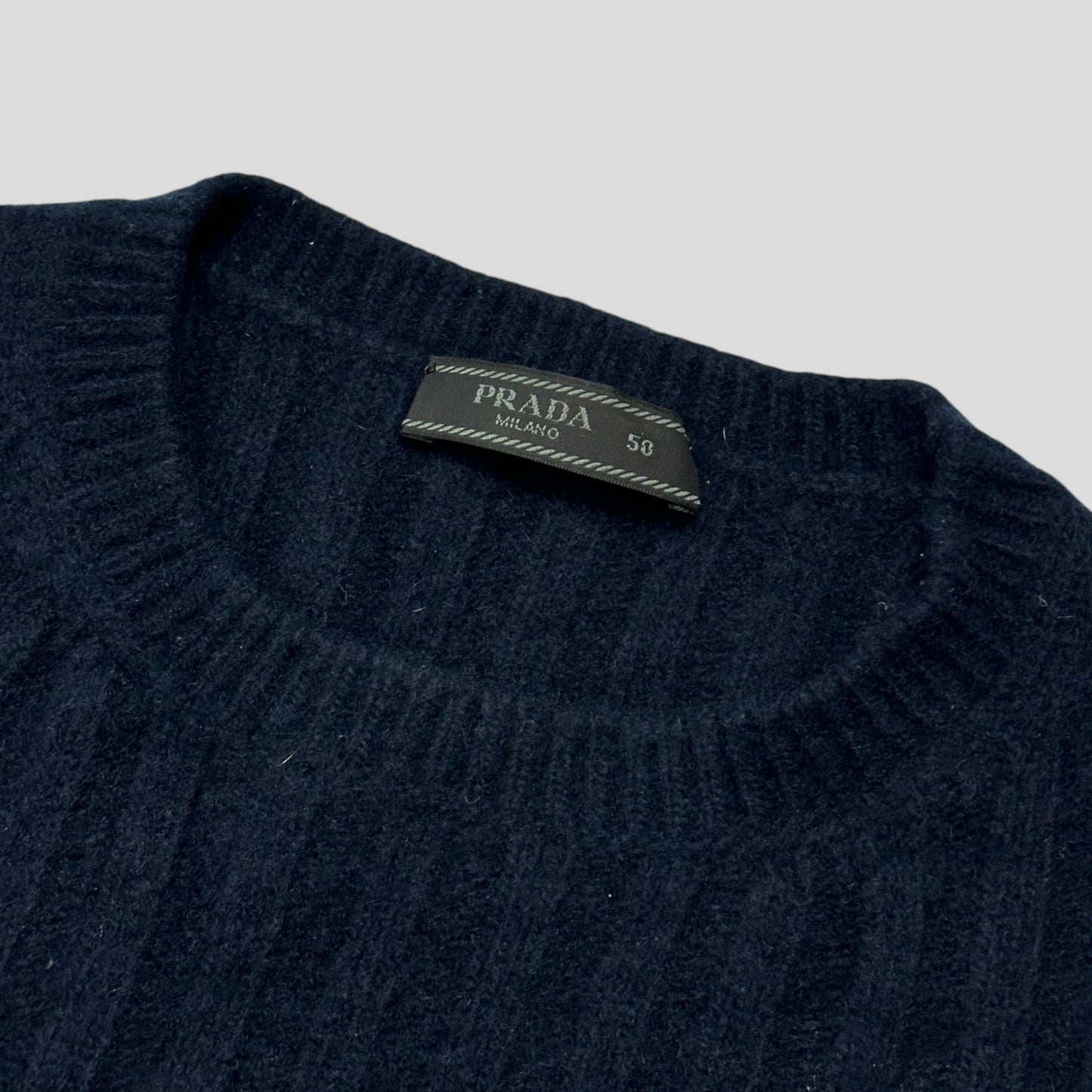 Prada Milano 00’s 3D Ribbed Navy Wool Knit Sweater - S | Default Title, Navy