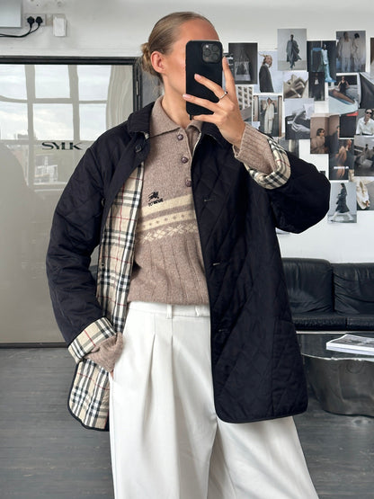 Burberry London 2000s Quilted Nylon Single Breasted Coat - L