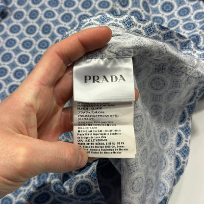 Prada 2020 Persian Geometric Print Boxy Cotton Logo Shirt - M/L