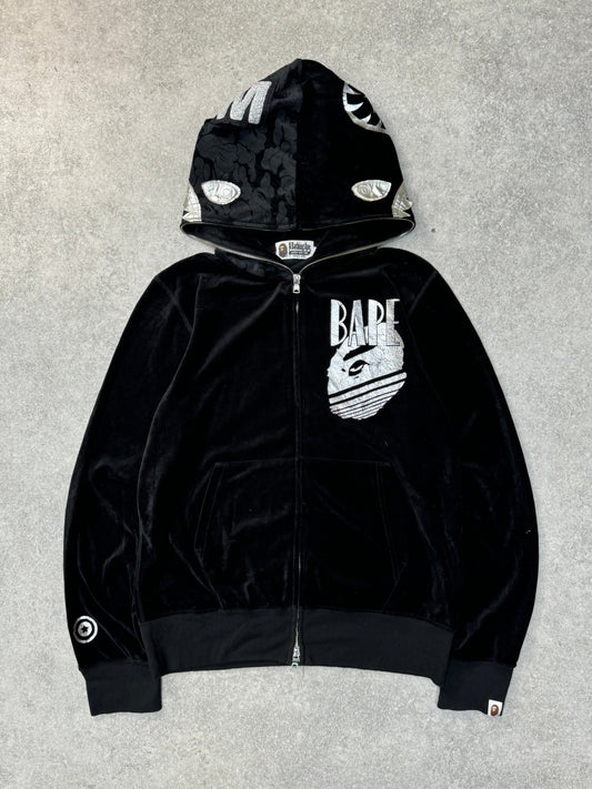 A Bathing Ape Shark Velour Silver Foiled Zip-up Hoodie