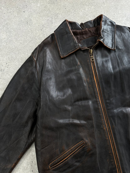 Italian Vintage 1990s Distressed Leather Jacket - L/XL