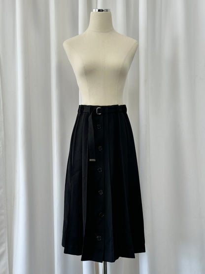 Vintage 1990s Wool Pleated Midi Skirt - W26