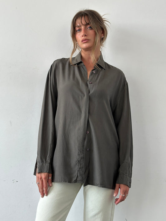 Italian Vintage Pure Silk Concealed Placket Shirt - XL