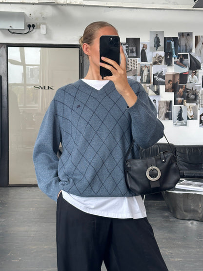 Burberry London 2000s Merino Wool Argyle Logo Jumper - L/XL