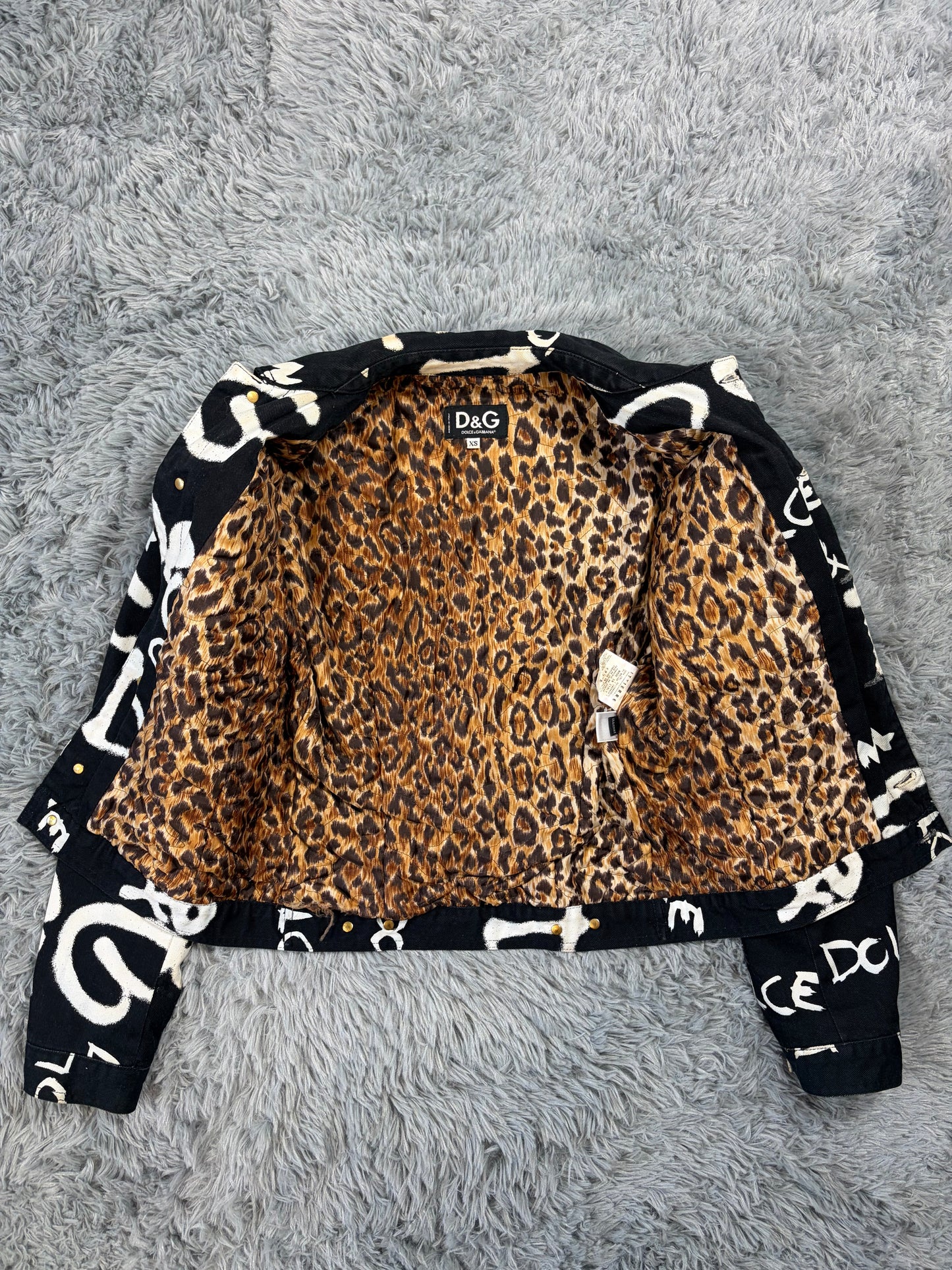 Dolce & Gabbana 2001 Graffiti Logo Cropped Denim Jacket - XS | O/S, Black