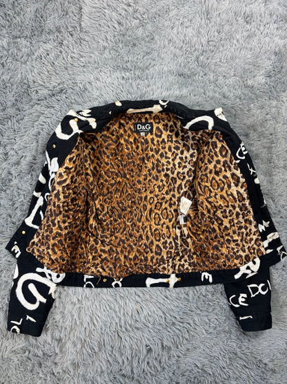 Dolce & Gabbana 2001 Graffiti Logo Cropped Denim Jacket - XS | O/S, Black