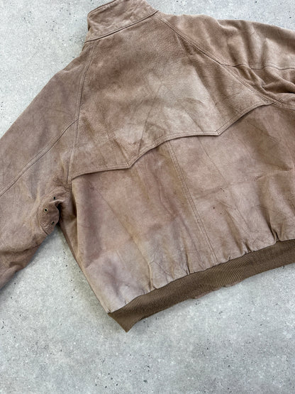 Vintage 1990s High Neck Suede Bomber Jacket - XL