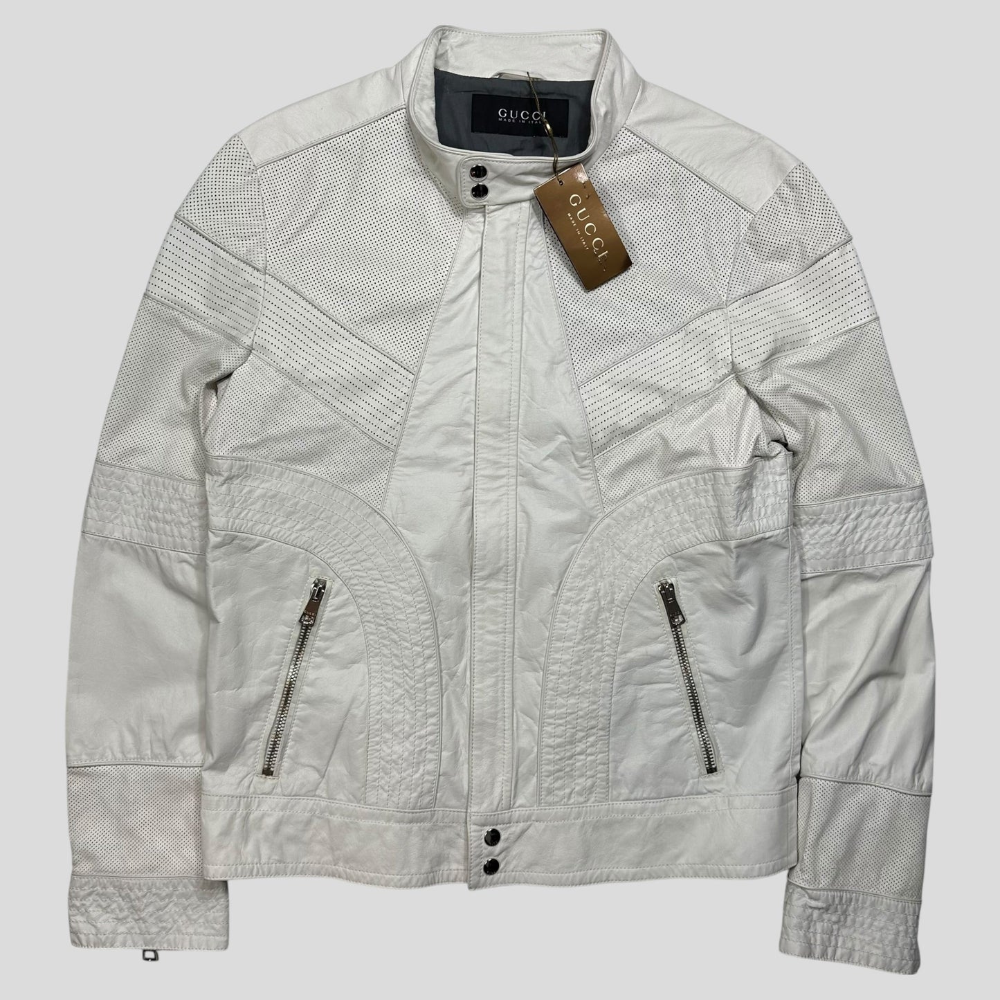 Gucci 2010 Nappa Leather Café Racer Perforated Panelled Biker Jacket - IT52 (M) | Default Title, Red