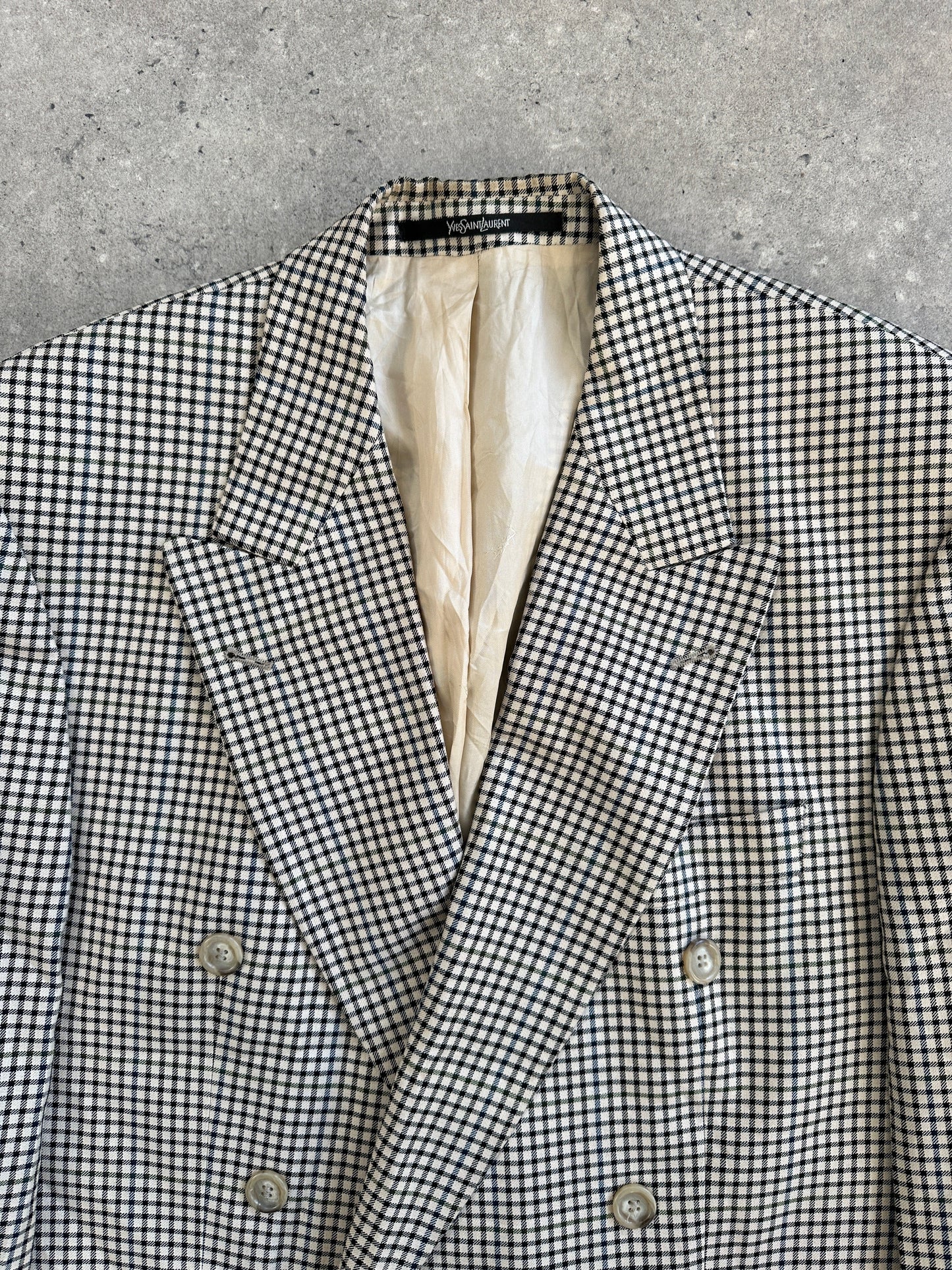 Yves Saint Laurent Pour Homme 1990s Wool Check Double Breasted Blazer - 40R/XL