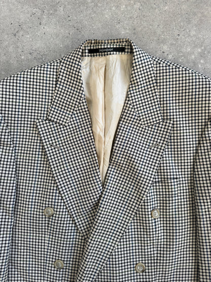 Yves Saint Laurent Pour Homme 1990s Wool Check Double Breasted Blazer - 40R/XL