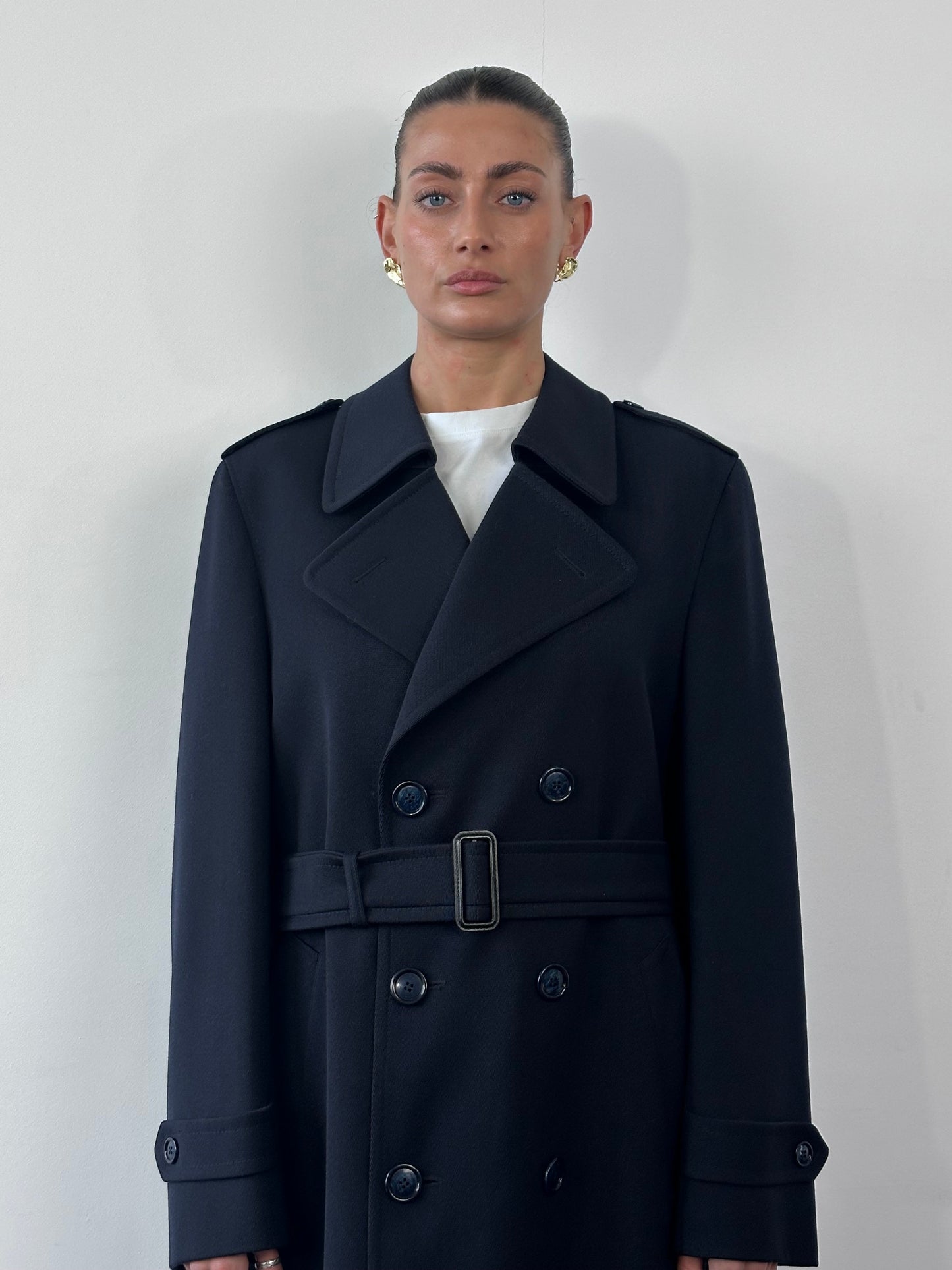 Vintage New Wool Twill Belted Trench Coat - XL