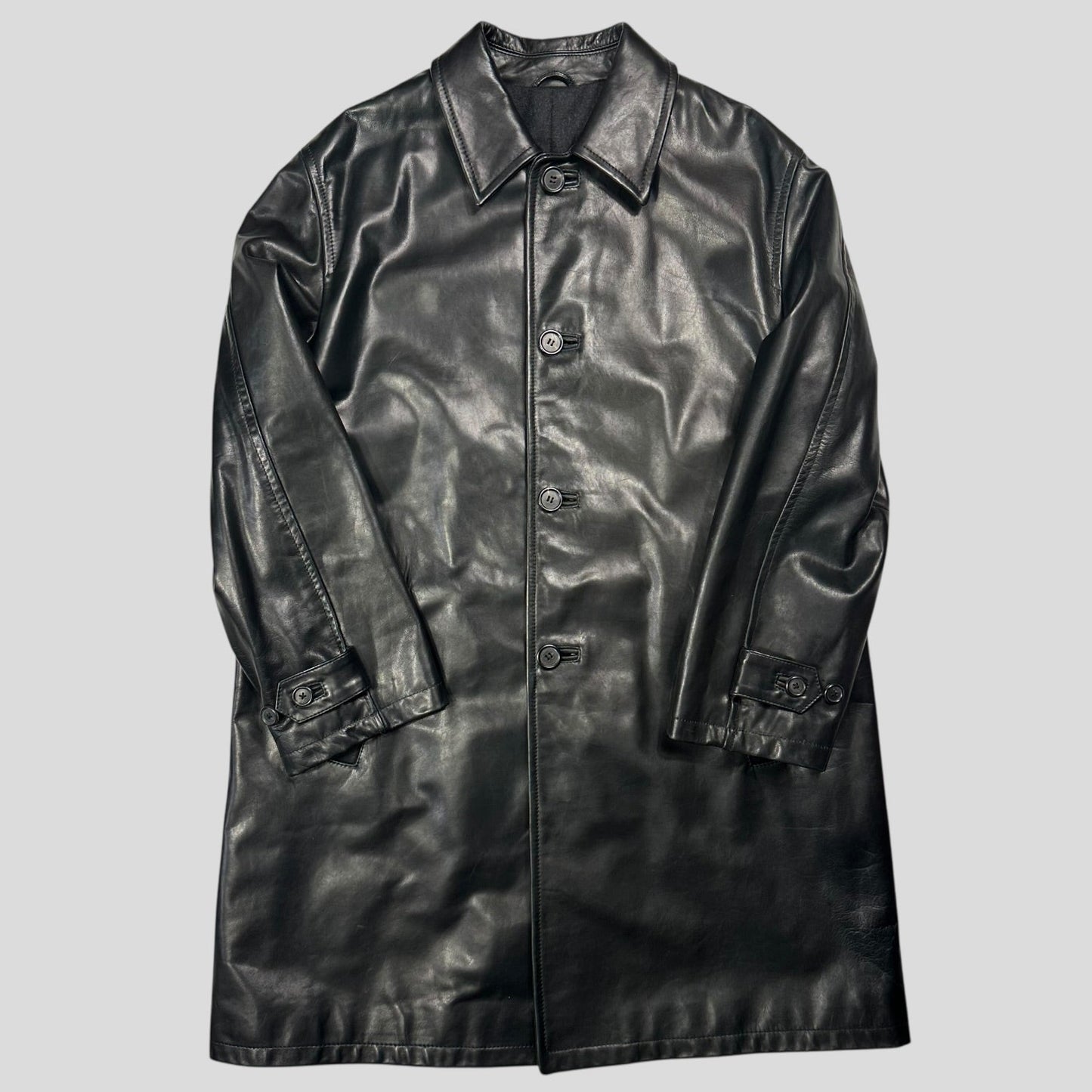 Prada Milano AW98 Wool Lined Gloss Leather Matrix Trench Coat - IT50