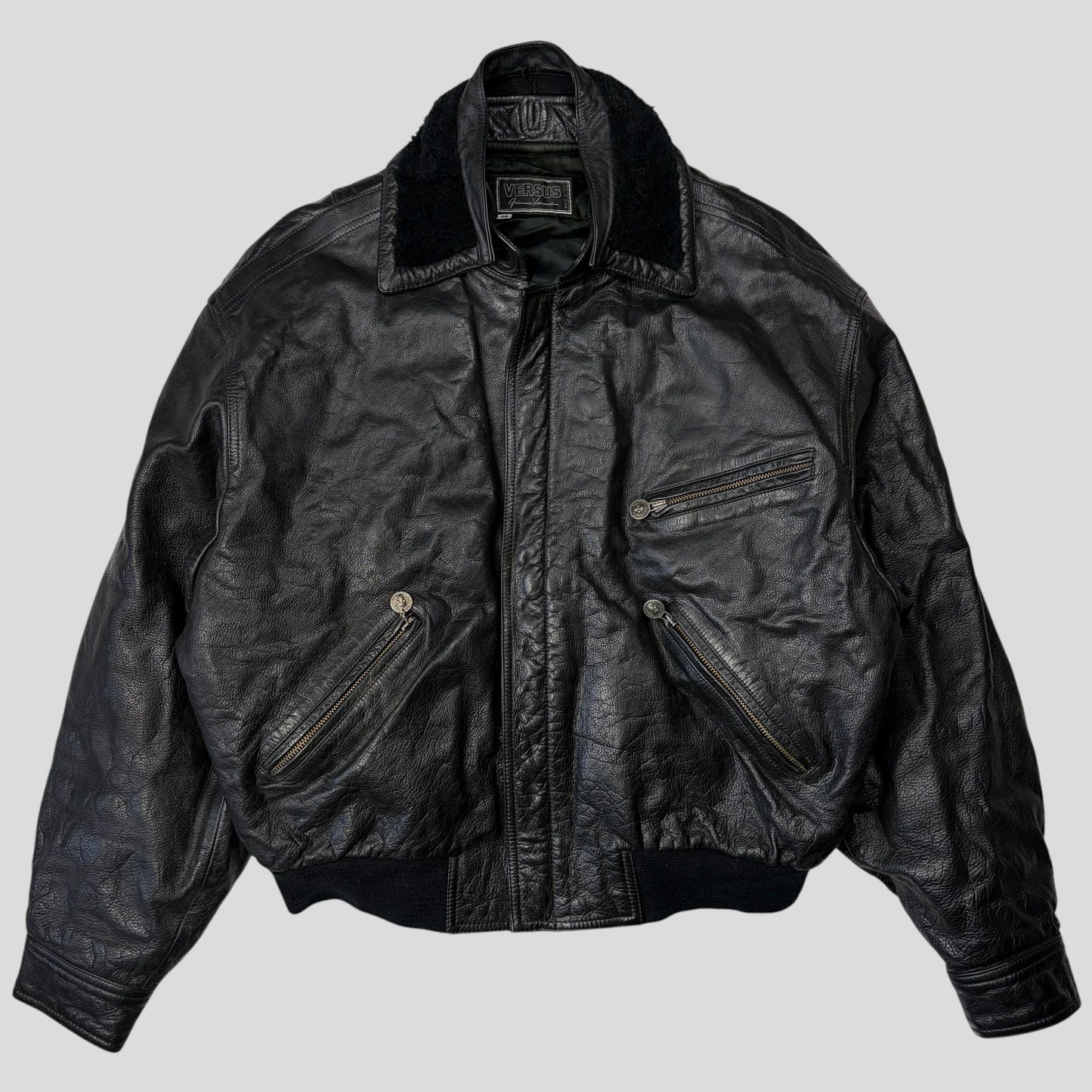 Gianni Versace 90’s Versus Leather Sherpa Flight Jacket - M/L | Default Title, Black