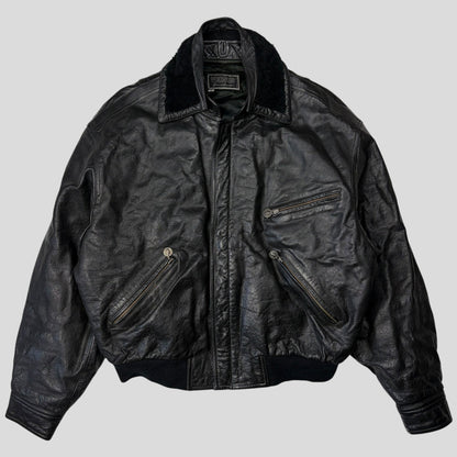 Gianni Versace 90’s Versus Leather Sherpa Flight Jacket - M/L | Default Title, Black