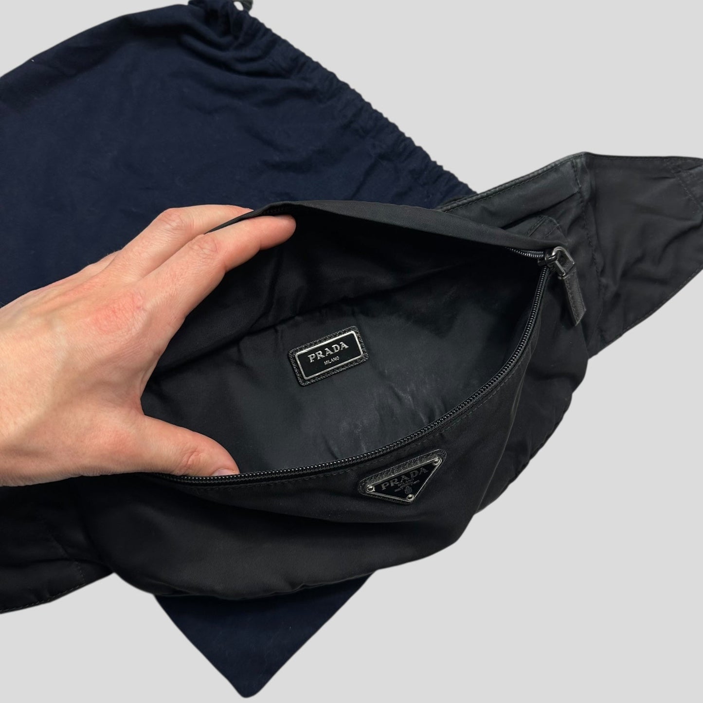 Prada Milano Plaque Logo Black Nylon Crossbody Beltbag