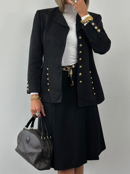 Celine 1980s Pure Wool Logo Hardware Pleated Skirt - W24