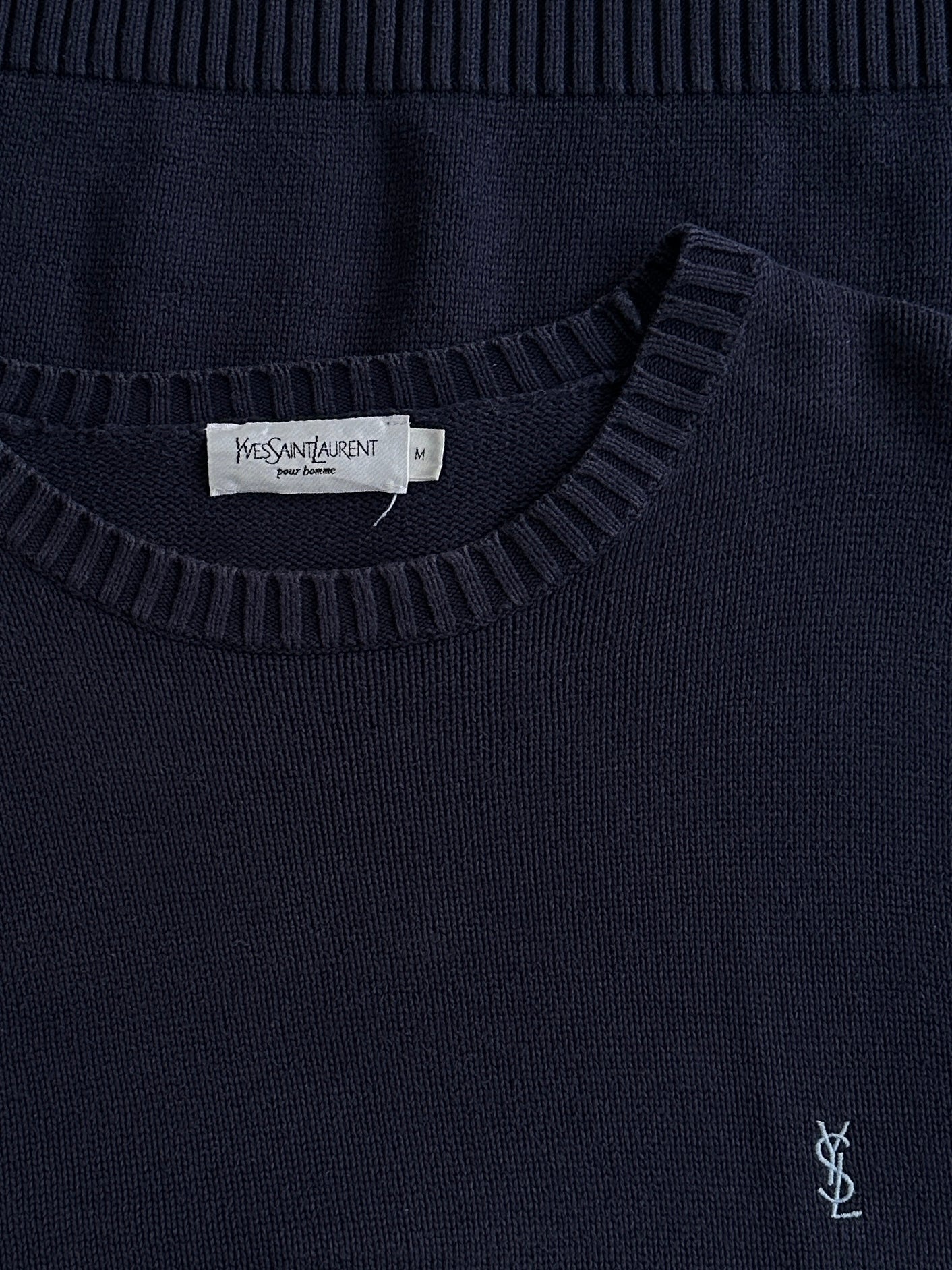 Yves Saint Laurent Pour Homme Pure Cotton Knitted Logo Jumper - L/XL