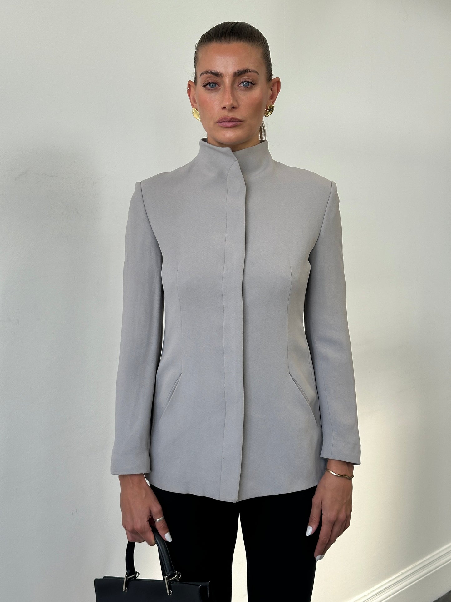 Emporio Armani High Neck Fitted Minimal Blazer Jacket - S/M