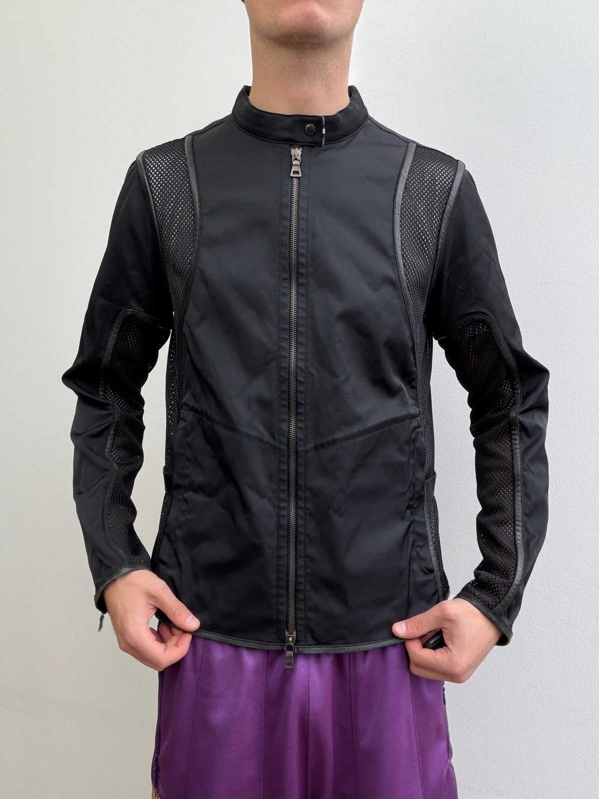 Prada Sport SS00 Leather-Trim Mesh Biker Jacket | Medium, Black