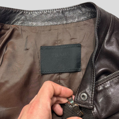 Prada SS00 Iridescent Lined Ebony Leather Biker Jacket - M