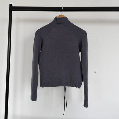 1990s armani jeans asymmetrical clasp funnel neck knitted jumper | O/S, Charcoal