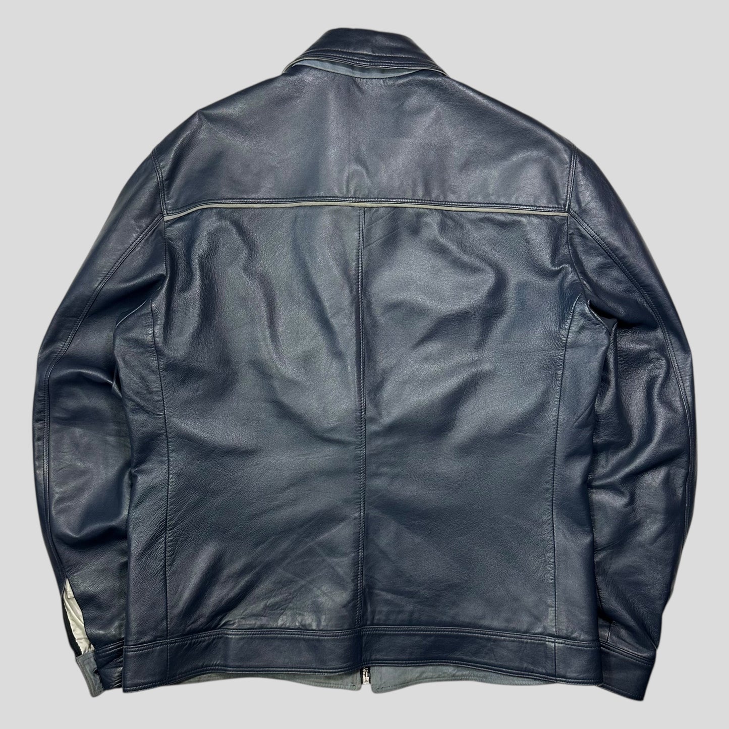 Versace 90’s Classic Premium Blue Leather Piped Moto Jacket - M