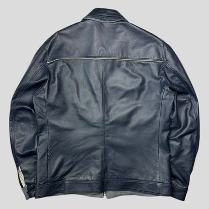 Versace 90’s Classic Premium Blue Leather Piped Moto Jacket - M