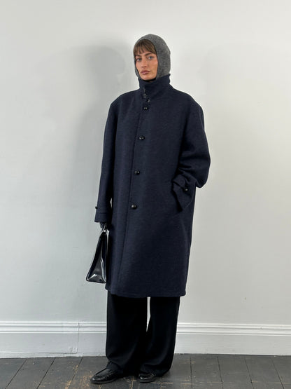 Vintage 1990s Pure Wool High Neck Single Breasted Coat - XL/XXL