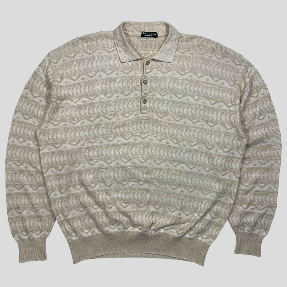 Christian Dior Monsieur 80’s 3D Textured Aztec Knit - L | Oatmeal