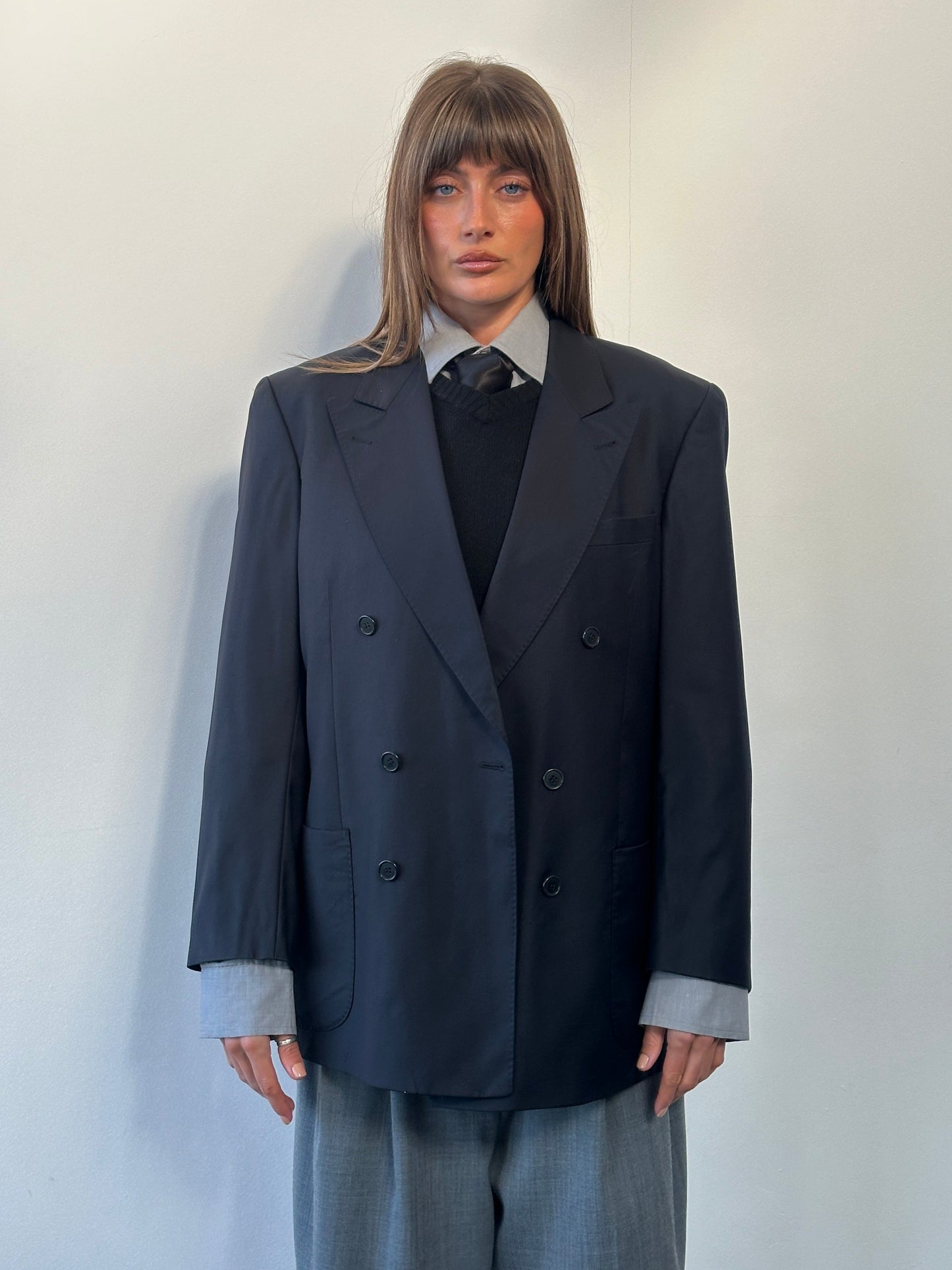 Louis Feraud x Loro Piana 1990s Pure Wool Double Breasted Blazer - 40R/L