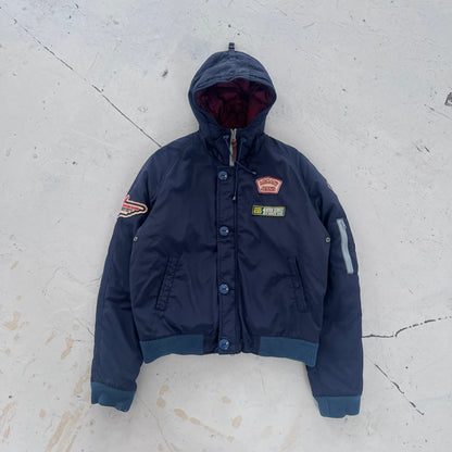 2010s armani jeans patchwork hooded bomber | Navy, Navy