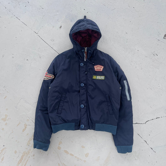 2010s armani jeans patchwork hooded bomber | Navy, Navy