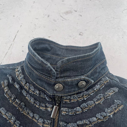 2000s armani jeans frayed blue denim jacket | Blue, Blue