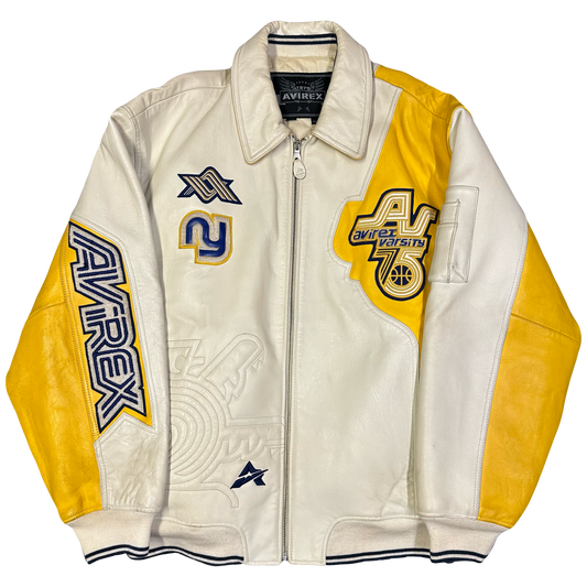 Avirex NY Leather Jacket In White & Yellow ( XXXL )