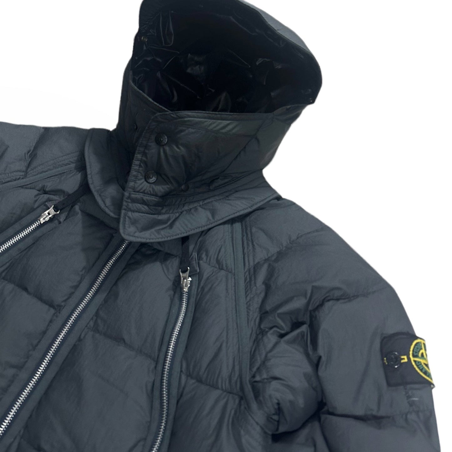 Stone Island Asymmetrical Zip Nylon Tela Down Jacket with Mesh Badge from A/W 2010