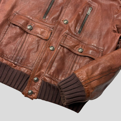 Gucci 2006 Madonna Cognac Leather Crest Button Bomber Jacket - L | Default Title, Brown