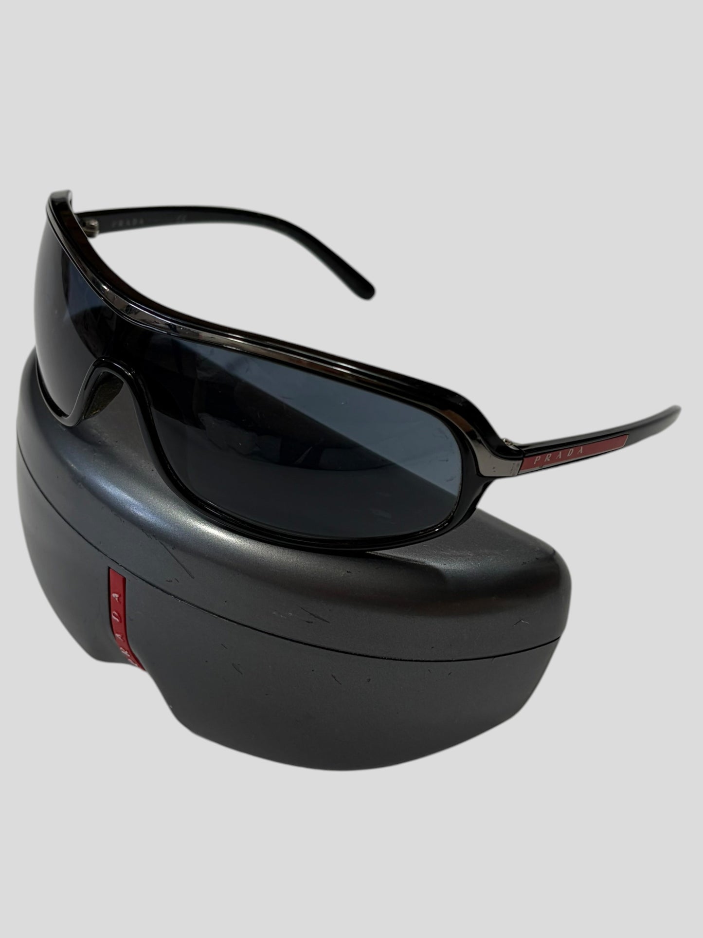 Prada Sport 00’s Red Logo Blue Lens Shield Sunglasses | O/S, Multicoloured