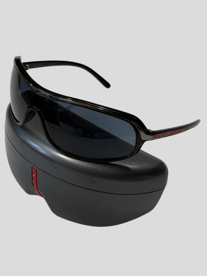 Prada Sport 00’s Red Logo Blue Lens Shield Sunglasses | O/S, Multicoloured