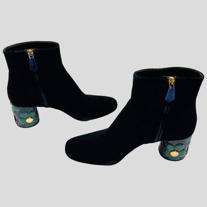 Prada Milano Floral Heel Blue Velvet Boots - UK7 | DEFAULT TITLE, Multicoloured