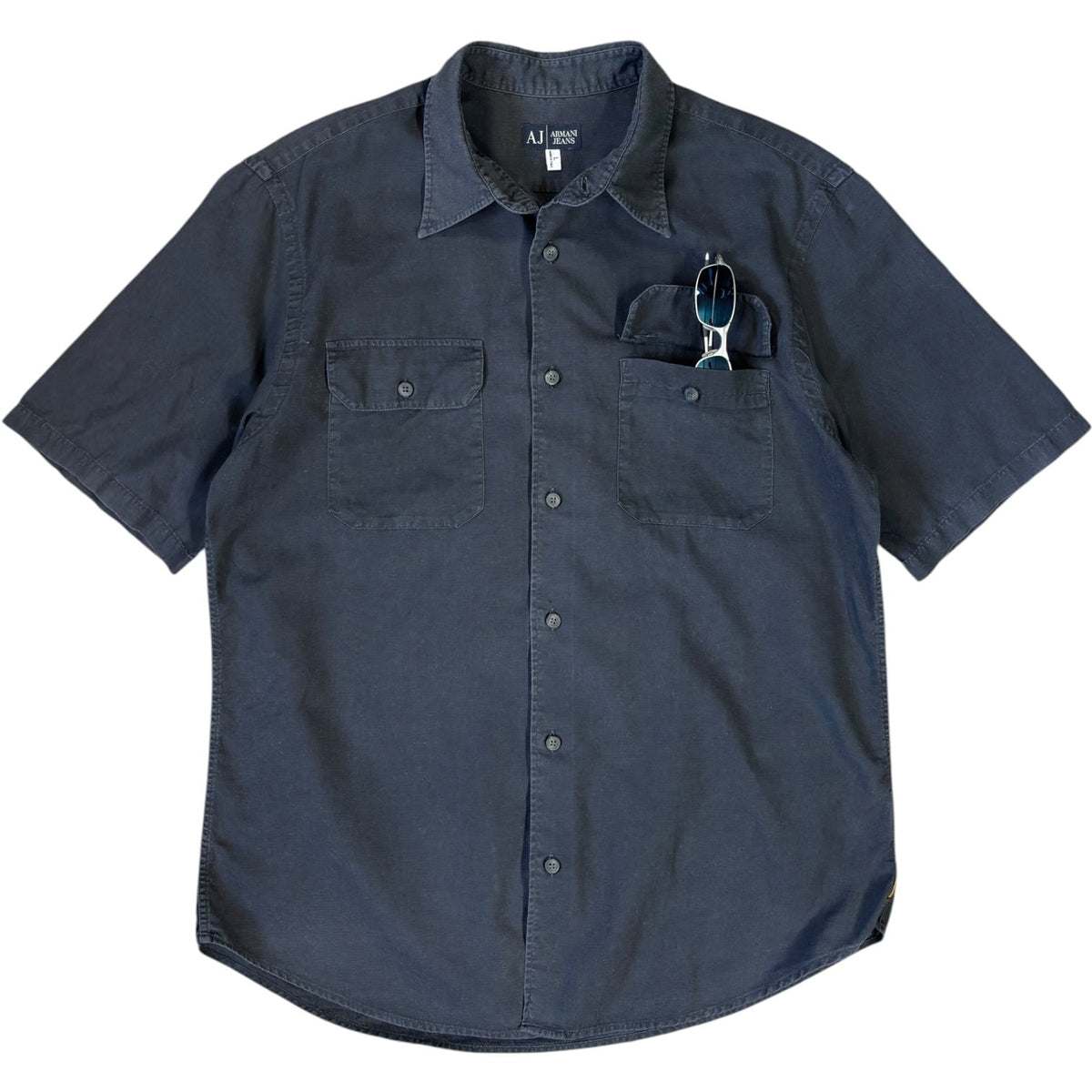Armani Jeans 00’s Linen Short Sleeve Shirt L | Large, Navy