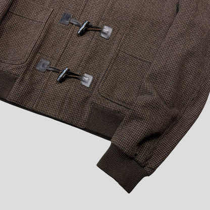 Miu Miu 00’s Herringbone Wool Cropped Duffle Toggle Jacket - IT52 | O/S, Charcoal Brown