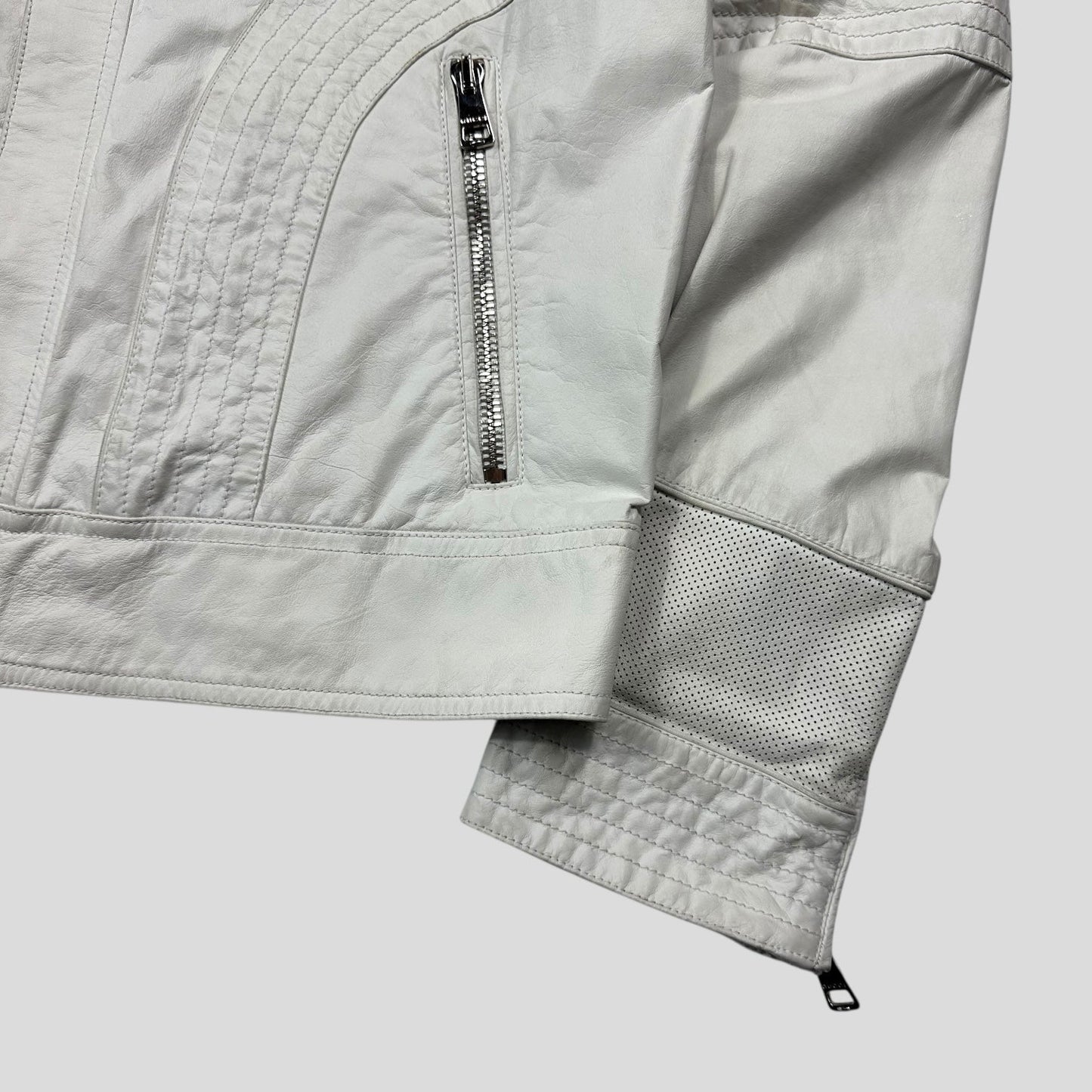 Gucci 2010 Nappa Leather Café Racer Perforated Panelled Biker Jacket - IT54 (L) | Default Title, White
