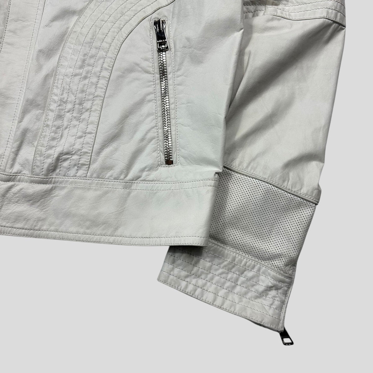 Gucci 2010 Nappa Leather Café Racer Perforated Panelled Biker Jacket - IT54 (L) | White
